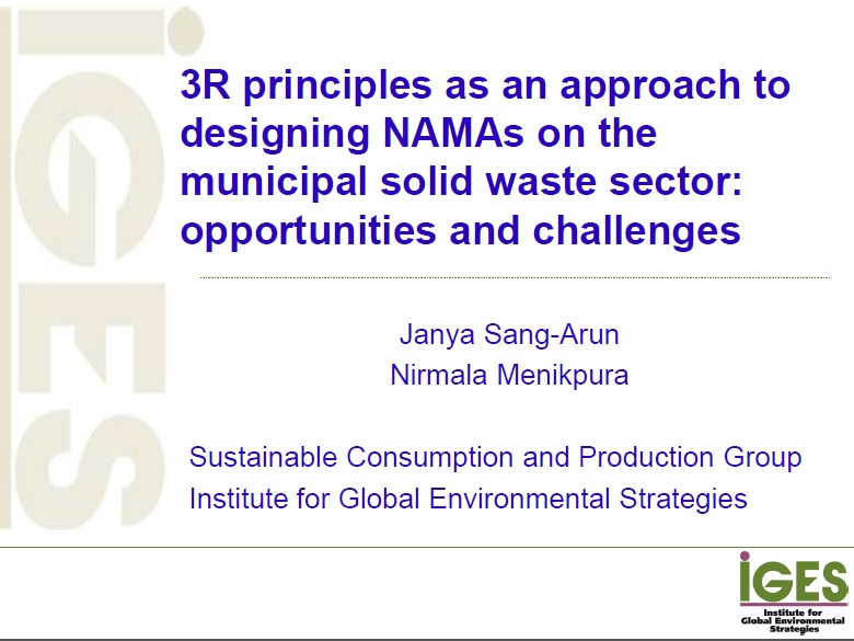 3R principles as an approach to designing NAMAs on the municipal solid waste sector: opportunities and challenges
