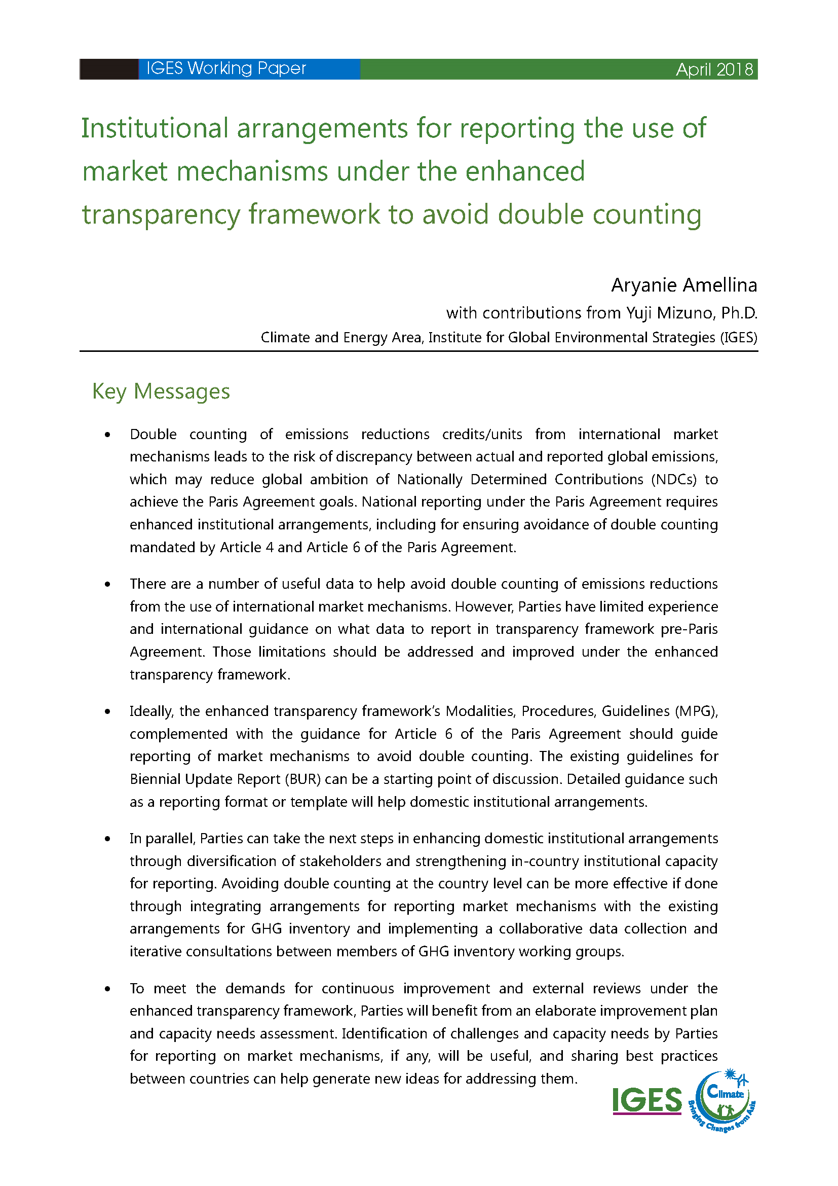 Institutional arrangements for reporting market mechanisms to avoid double counting